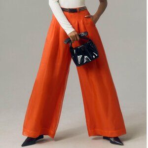 The Avery Pleated Wide-Leg Trousers by Maeve: Sheer Silk Edition